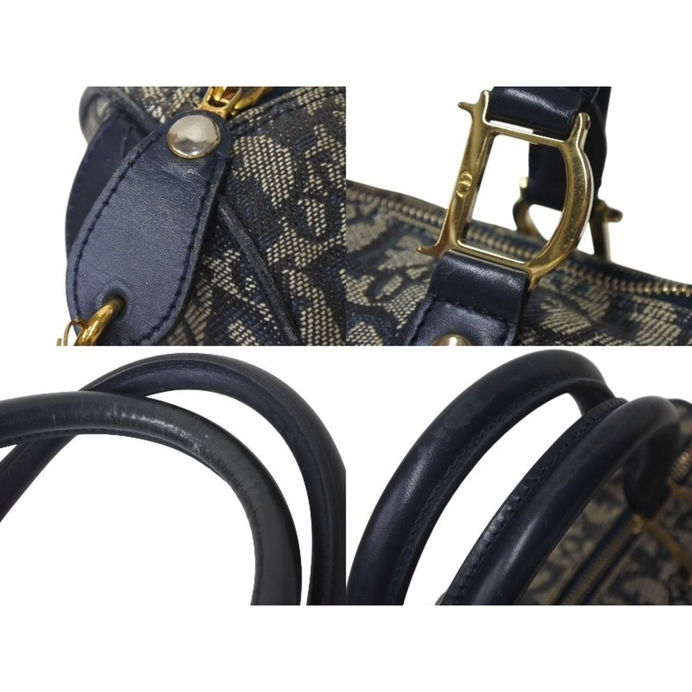 Dior Navy Handbag Trotter Leather Christian Blue Canvas - Picture 4 of 8